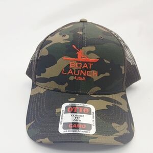 Camouflage Mesh Trucker Hat with Orange Embroidery